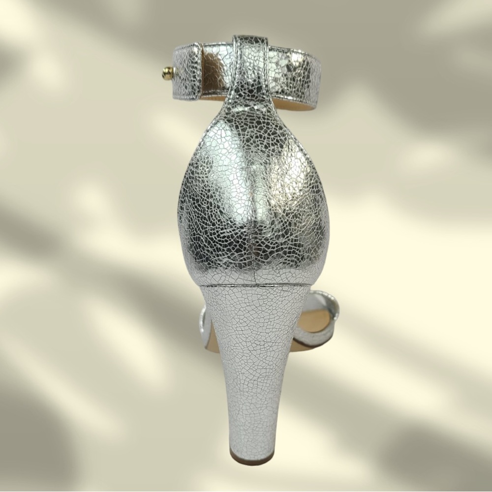 J.Crew Lanie Crackled Silver Metallic Leather Heels w/ Ankle Strap - Picture 7 of 7